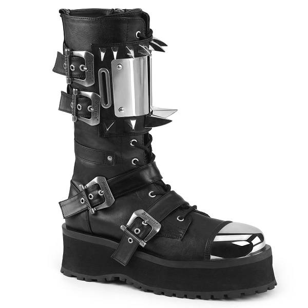 Demonia Women's Gravedigger-250 Platform Mid Calf Boots - Black Vegan Leather D0372-64US Clearance